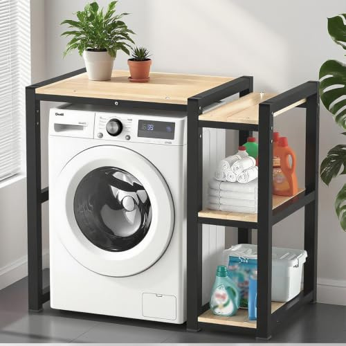 Estante de Almacenamiento para Gabinete de Lavadora, Mueble para Lavadora Altura Ajustable con Tres Estantes Laterales Estantes-lavadora con Patas Antideslizantes(Black)