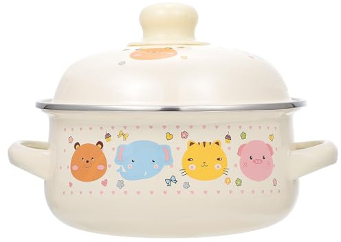 MUELODSIC Olla Esmaltada con Tapa Cacerola Doble Asa para Cocina Doméstica Olla para Guisos y Leche Apta para Inducción Fácil de Limpiar y Transportar