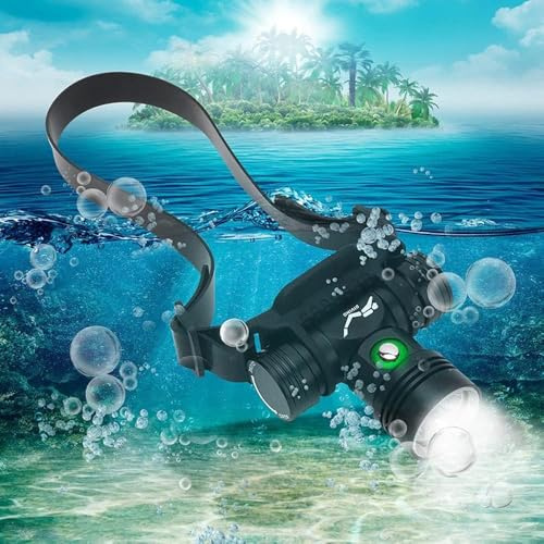 Rechargeable Diving Headlamp High Lumens Scuba Diving Headlight Super Bright IPX8 Waterproof Dive Swimming Submarine Headlamps,3 Modes Underwater Safety Light with Power Indicator for Snorkeling