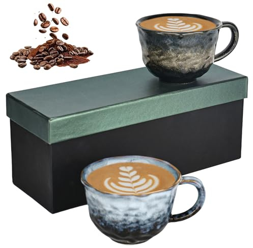 YYTECH 2 Stücke Cappuccinotassen Set Dickwandig aus mit Henkel 270 ml Cappuccino Becher, cappucino tassen für Kaffee, Tee, Latte Macchiato