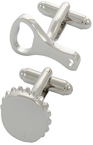 COLLAR AND CUFFS LONDON Boutons de Manchette pour Homme Couleur Argent - avec Boîte - Ouvre-Bouteille - Laiton - Bière - Rond - Une Paire