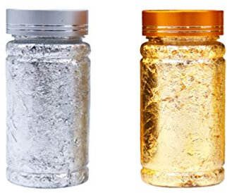 Supvox 2 stücke Nachahmung blattgold flocken vergoldung flocken silberfolie Papier für vergoldung malerei Kunst Handwerk nägel DIY und Dekoration (Silber golden)