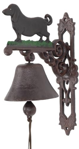 Moritz Gußeisen Wandglocke Dackel Hund Glocke Türglocke 33 cm Höhe Hausglocke antik Stil braun Klingel Verziert