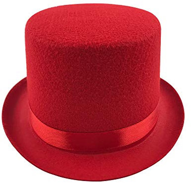 Carnavalife, Sombrero Chistera, Sombrero de Copa, de Fieltro Satén, Sombrero Mago con Cinta de Raso para Carnaval, Halloween, Fiestas (rojo niño)