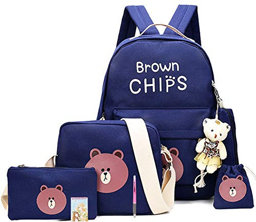 NANANA Kinderrucksäcke Teen Jungen Mädchen Schulranzen 8 Teile Set mit Schultertasche Federmäppchen für Damen Herren Rucksack Kinder Schulranzen, 41x30x13 cm,Blau