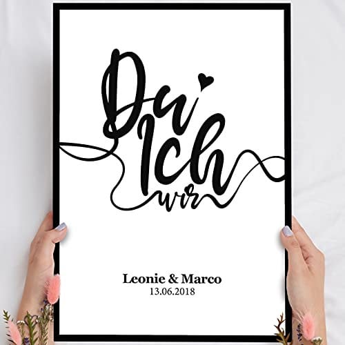 Holzbild Du Ich Wir - personalisierbar zum Hinstellen/Aufhängen optional beleuchtet, personalisierte geschenke freundin mit Spruch auf Holz - Wand-Bild Aufsteller Dekoration - persönliches Geschenk