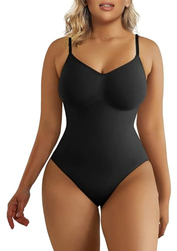 SHAPERX Women's Seamless Shapewear Bodysuit Tummy Control Body Shaper Waist Snatching Body Suit,SZ5215-Black-L/XL