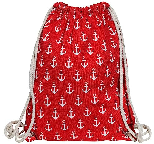 Excellanc Unisex-Rucksack Turnbeutel Textil 30 x 40 x 0,4 cm Anker maritim 3600189 (rot weiß)