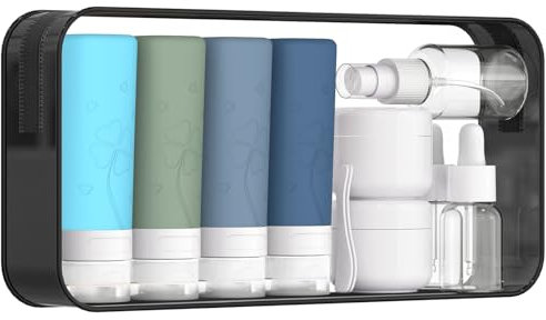 SAHMVER 12 Pcs Travel Bottles for Toiletries, Travel Size Containers with Cream Jars, Airplane Travel Essentials Leak Proof Silicone Squeezable Travel Accessories for Shampoo Conditioner Lotion Cream