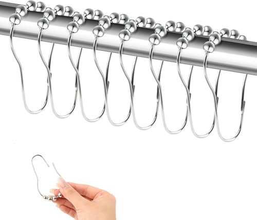 24 Pezzi Anelli da Doccia, RISVOWO Ganci Singoli in Acciaio Inox, Antiruggine Ganci Singoli In Metallo, Anelli per Tende per Tenda, Finestra Della, Camera