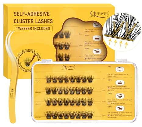 Quewel Faux-cils auto-adhésifs, aspect naturel, sans colle, extensions de cils individuelles, 32 pièces (BY-ZN01)
