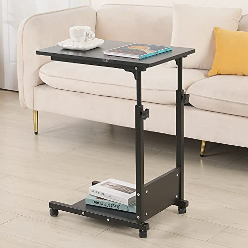 HUOLE Schreibtisch Kleiner Computertisch Laptoptisch PC Tisch Z-Form mit Rollen und 2 Bremsen,Tastaturablage und CPU-56,5 * 37*/95cm-schwarz