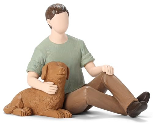 Carracci Man with Boy and Dog Figurines, Friendship Remembrance Gifts, Sculpted Hand-Painted Figures for Dog Lovers