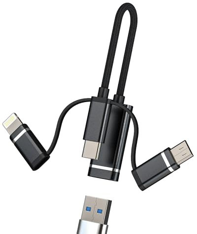 Kefiany Adaptador Lightning USB C Micro USB a Cable OTG para Apple iPad iPhone 15 14 13 12 11 Pro Max, Samsung y Android, 3 puertos, transferencia de datos hasta 30 MB/s, Plug and Play
