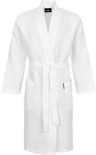 Morgenstern Robe de Chambre Homme Coton Été Lux Gaufré Piqué Peignoir de Bain Waffle Léger Japon Kimono Blanc XL Extra Large Taille 56 58