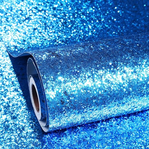 ReWallpaper Blue Self Adhesive Wallpaper Glitter Sticky Back Plastic Sparkle Contact Paper Blue Removable Wallpaper Peel and Stick Art Deco 40CM×3M Decorative Paper for Furniture Crafts DIY