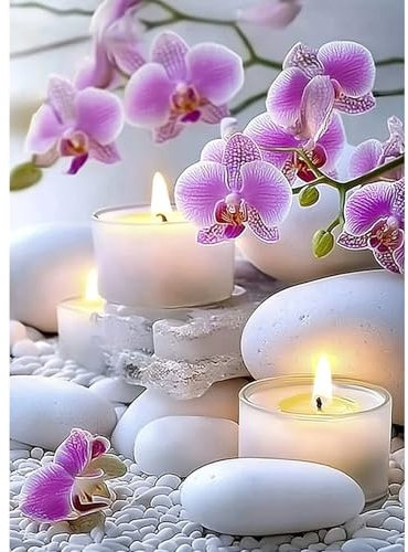 CEOVR Diamond Painting Kit Erwachsene Blumen Diamond-painting Orchideen und Kerzen,30x40 cm Diamant Paintings Kit,5D DIY Diamond Painting Bilder Set,5D DIY Diamond Painting Bilder Kit