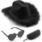 DRESHOW Cowboyhut Damen mit Feder Cowgirlhut mit Herzbrille Brillenetui Set Flauschige Westernhut Cowgirl Hüte Cowboy Kostüm Accessoires für Party Halloween Karnevalsfeiertage