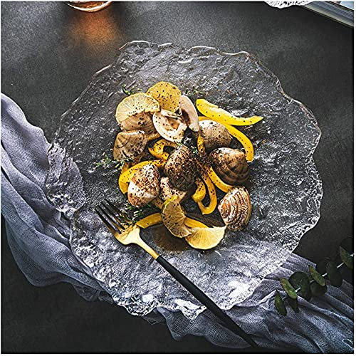 LXYAYY Grande piatto in vetro irregolare, piatto per frutta e verdura, piatto da insalata, piatto fondo, piatto da dessert, lavaggio da tè (colore: trasparente; dimensioni: A)