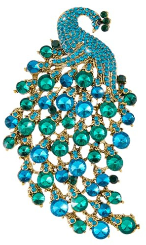 SUPERFINDINGS Smaragdgrüne Pfauenbrosche Strass Elegante Broschen Pfauen Anstecknadeln Kristallvogel Tierbrosche Vintage Modebrosche Für Hochzeit Weihnachten Geburtstag