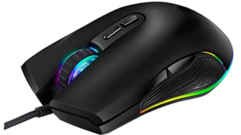 Lurrose USB Gaming Mouse 7 Keys Optical Mouse Black 800/1200/1600/3200 Dpi | Abs Matte Finish, Adjustable Dpi Settings, Skin-friendly Surface, Pack Random Color