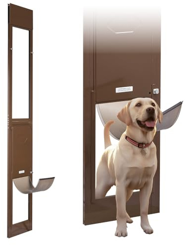 VEVOR Chatière pour Chien et Chat pour Porte Coulissante en Verre, Porte pour Animaux de Compagnie Hauteur Réglable 1927-2040 mm, Trappe pour Chien avec Battant Taille L 260,4x412,8 mm, Cadre en Alu