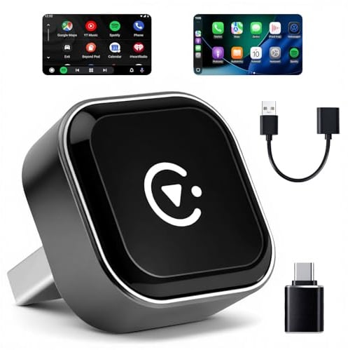LUIRSAY Mini USB Wireless CarPlay Adaptador para iPhone & Wireless Android Auto Adaptador 2 en 1 | Convertir cable a inalámbrico para iPhone y Android | Dongle multimedia Fast Auto, USB Type-A and C