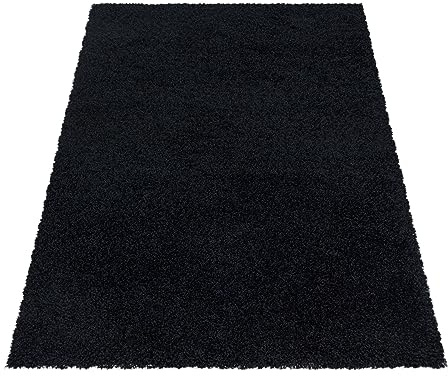 KADIMA DESIGN Wohnzimmerteppich Hochflor Uni Modern Samtweich Waschbar Strapazierfähig Robust 30mm Flor Schwarz 140x200 cm Esszimmer Wohnzimmer Fußbodenheizung geeignet Oeko-TEX | Spree