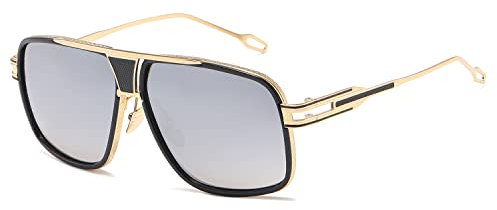 kimorn Sonnenbrille für Herren Retro Goggle Metallrahmen Classic Eyewear AE0336 (Gold&Silber, 62)