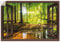 ARTland Wanddeko Wandtattoo selbstklebende Vinylfolie 130x90 cm Fensterblick Wald Natur Landschaft Bach Sonne Baum Sonnenstrahlen T6AJ