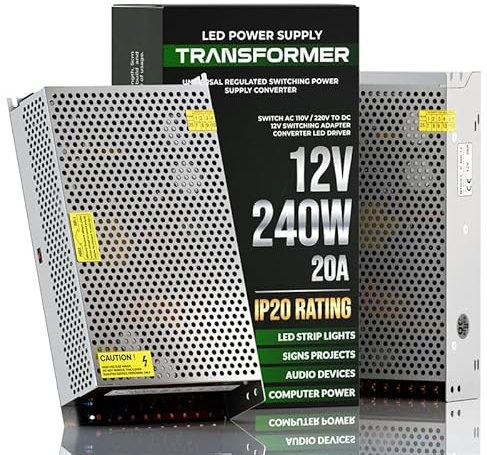 12V 20A 240W, DC Universal Regulated Switching Power Supply, 110/220V AC to DC 12 Volt LED Driver, Converter, Transformer for LED Strip Light, CCTV, Computer Project, 3D Printer(240W) | Converter AC 240V to DC 12V LED Power Adapter Transformer Driver for CCTV, LED Strip light,Radio, Computer Project