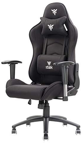 ITEK PLAYCOM FM20 Sedia Gaming ergon. Nera, schienale reclinabile, braccioli e poggiatesta regolabili, sup. lombare, comfort e design, ideale come sedia ufficio, sedia per studio o poltrona per gamer