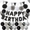 Kreatwow Schwarz Silber Geburtstag Dekorationen Männer Frauen Schwarz Weiß Marmor Konfetti Luftballons Kit Happy Birthday Banner Girlande Seidenpapier Pom Poms für 16. 18. 21. 30. 40. Geburtstag