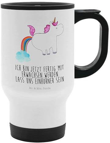 Mr. & Mrs. Panda Thermobecher Einhorn Pupsen - Geschenk, Unicorn, Kaffeetasse zum Mitnehmen, Thermobecher für 400 ml, Einhörner, Tasse mit Deckel,