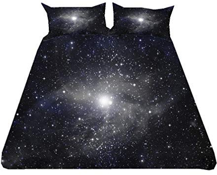 HNHDDZ Bettwäscheset Galaxis Universum Himmel Bettbezug Kissenbezug Junge Mädchen Schwarz Blau (Stil 1,Bettbezug 220x260 cm + 2 Kissenbezug 80x80 cm)