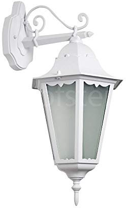 Außenwandleuchte Hongkong FROST, Wandlampe abwärts in antikem Look, Aluguß Weiß m. Milchglas-Scheiben, Wandleuchte m. E27-Fassung, Retro/Vintage Außenleuchte für Terrasse u. Hof, ohne Leuchtmittel