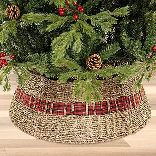 Art Beauty Christmas Tree Collar Large Rattan Wicker Skirt with Replaceable Ribbon for Christmas Tree Decorations