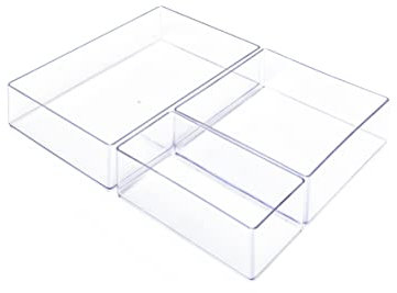 Lilly Things ANTIRUTSCH Schubladen Ordnungssystem (transparent) Schubladen Organizer Schubladeneinsatz Aufbewahrungsbox für Make-Up Kosmetik Schminktisch Schreibtisch Büro Bad Küche (3-teilig A)