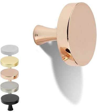 Natural Goods Berlin Möbelgriffe rund KREISEL 2 Stück Roségold glänzend/Möbelknöpfe mit ⌀31mm / Schrankknöpfe passend für 15-22mm Türstärken/Griffe für Küchenschränke, Kommoden, Sideboard etc.