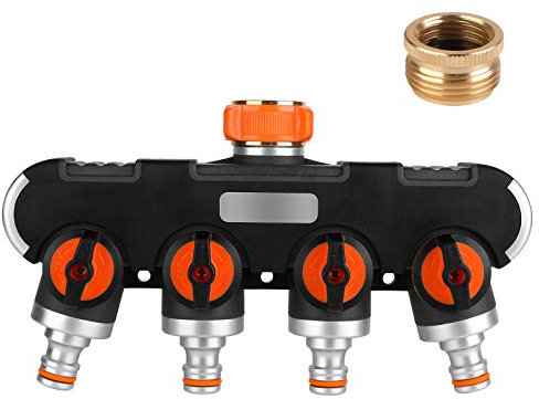 4 Divisor de Manguera: Distribuidor de Grifo de 3/4y con Adaptador para computadora de riego de jardín, Conectores con Válvulas de Apagado, Conector de Grifo de Goma para Jardín y Hogar
