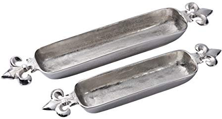 MichaelNoll Schale Lilie Dekoteller Deko Aluminium Silber - Moderne Dekoschale, Tischdeko länglich aus Metall - 2 verschiedene Größen - 46 cm oder 58 cm (46x10x6 cm)