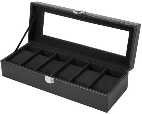 Ohuhu Uhrenbox mit 6 Fächern, Watch Box Uhren Aufbewahrungsbox mit Glasdeckel, Uhren Box aus PU Leder und Samt Innenfutter, Uhrenbox Herren Frauen, Geschenkidee für Geburtstag Vatertag Valentinstag