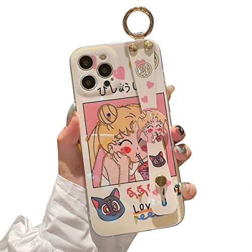 Lastma iPhone 13 Pro Max Case Cute with Wrist Strap Kickstand Glitter Bling Cartoon IMD Soft TPU Shockproof Protective Cases Cover for Girls and Women - Cartoon Girl