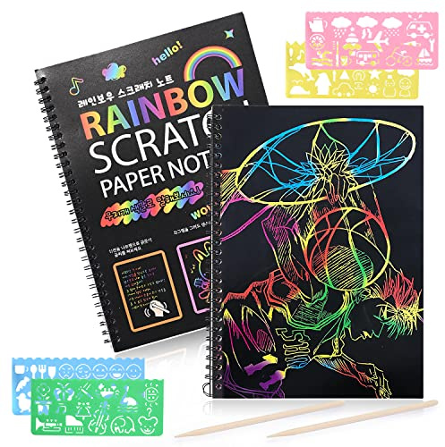 Scratch Paper Art Set for 4-15 Years Old Girls Gifts, Black Scratch it Off Paper Crafts Notes Magic Drawing Boards for Teenager Girls Easter Christmas Xmas Gifts for Kids