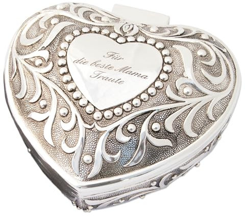 Herz-Schatulle, Schmuck-Dose mit Ihrem persönlichen Wunschtext graviert, ca. 12 x 11 cm lang