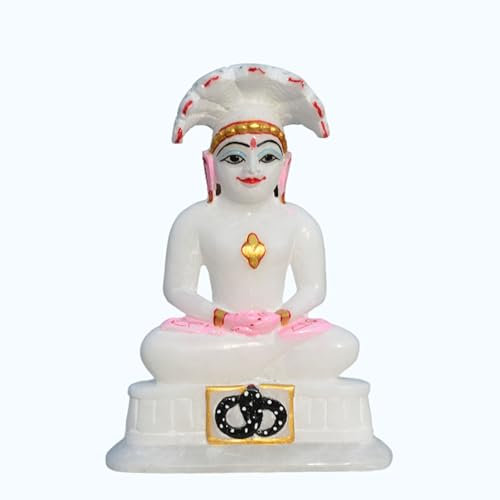 Marble Parshwanath Statue 7inch ~ Jain Tirthankar Murti Deity Bhagwan Parasnath/Parashvaath Idol Religious Parsvnath Digambar Statue Stone Lord Hand Carved Parshvanatha Bhagwan Spiritual God Gift