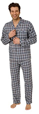 Normann Flanell Herren Schlafanzug Langarm Pyjama zum durchknöpfen - auch in Übergrössen
