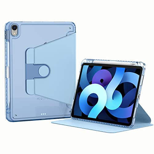 Bueuwe Funda para iPad Air 5th Generation Case 2022, Air 4th Generation 10.9 con portalápices 360 Giratorio Sleep/Wake Funda de Cuero,Azul