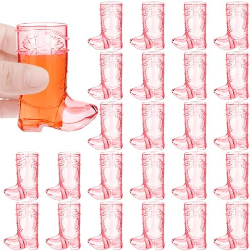 ADXCO 24 Pieces Mini Plastic Cowboy Boot Glasses 1 Ounce Western Plastic Beer Mugs Reusable Cowboy Boot Cups for Cowboy Cowgirl Party Bachelorette Party Decoration Supplies, Pink