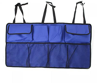 Baceyong Car Mesh Car Boot -Tasche, Schwarz/Blue Oxford -Stoffauto -Stoff Organizer mit 3 Klettverschlussstreifen auf der Rückseite
